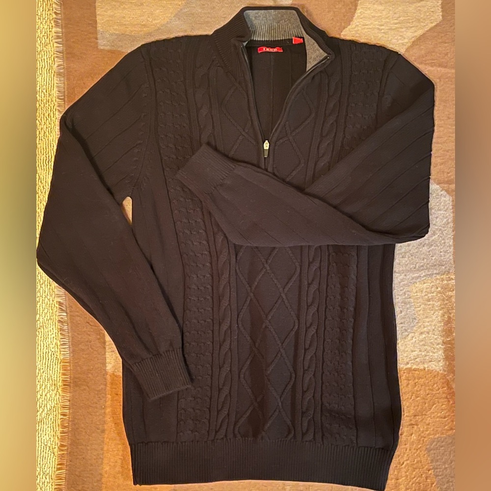 EUC IZOD Black 100% Cotton Cable Knit 1/4 Zip Fisherman’s Sweater, LT